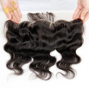 Kant Frontale Sluiting 8A Maleisische Indiase Peruviaanse Cambodjaanse Braziliaanse Virgin Menselijk Haar Body Wave Sluitingen Gebleekte Knots Oor tot Ear 13x4 in