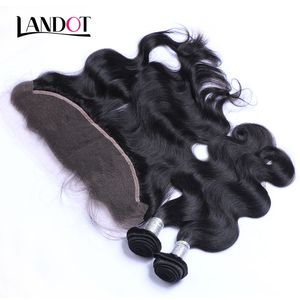 Kant Frontale Sluiting Met 3 Bundels Braziliaanse Maagd Haar Peruaanse Indiase Maleisische Body Wave Remy Human Hair Weeft Sluiting 13x4 oor tot oor