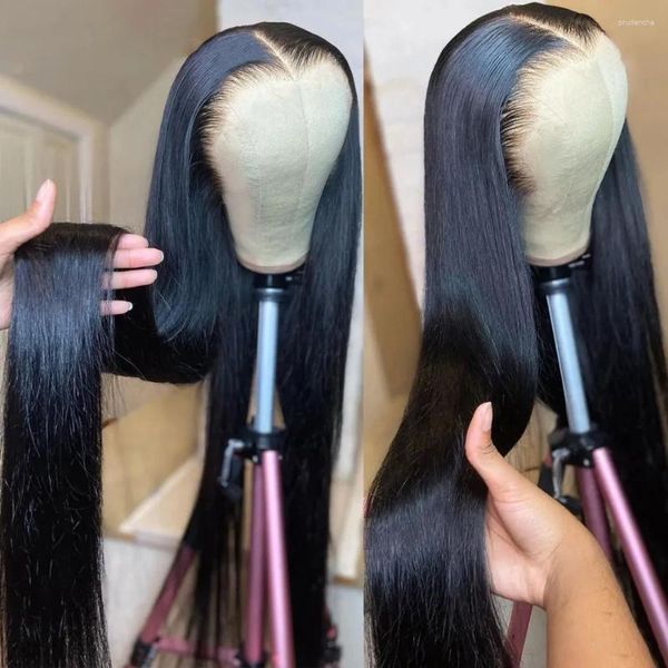 Peluca frontal de encaje Pelucas humanas cortas rectas de hueso de cabello brasileño Remy pre desplumadas para mujeres negras