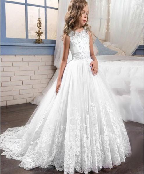 Dentelle filles enfants mariage fleur fille robe princesse fête longues robes blanches adolescente 6 8 10 12 ans vêtements de cérémonie T2007097045847