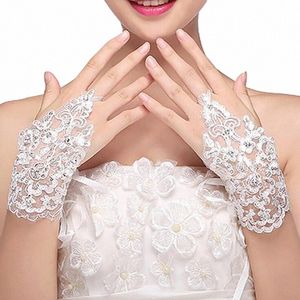 Lace Handschoenen Wedding Dr Decorati Elegante kralen Haak Marry Assjudden Applique Applique Bruid Fingerl Handschoenen Hot S4Pi#