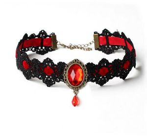 Collier ras du cou en dentelle pour femmes, tatouage gothique, Vintage, noir, rouge, bleu, cristal, gothique, Punk, bijoux ras du cou