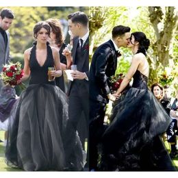 Robes noires de robe nuptiale lien applique applique Longueur du sol en tulle