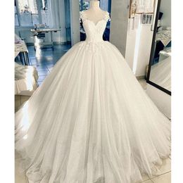 Kanten jurk vintage jurken delicate appliques bruids baljurken vegen lengte schep halslijn trouwjurk s s