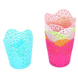 Lace Hollow Pen Holder Desk Bureau Organizer Home Office Potlood opslagmand Container Desktop Trash Can W0026