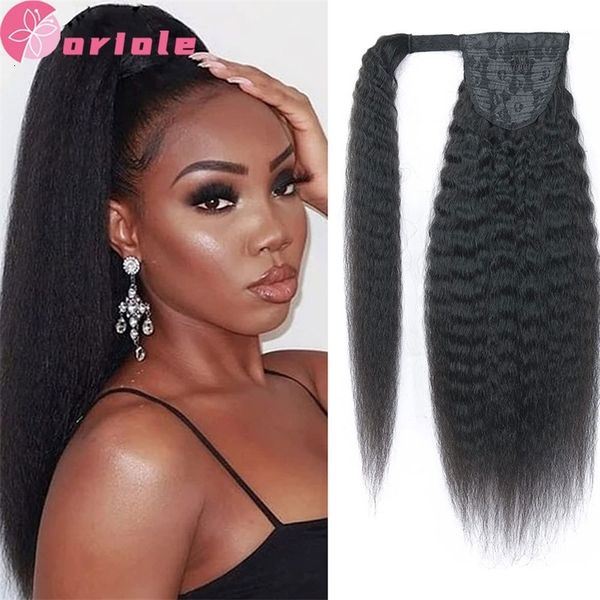 Dentelle Kinky queues droites femmes noires pince à cheveux humains brésiliens dans les extensions envelopper autour de la queue 230920