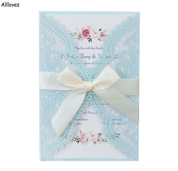 Dentelle Laser Cut 3D Boho Carte D'invitation De Mariage Glitter Papier Cartes De Voeux Avec Ruban Personnalisé Décoration De Mariage Articles De Fête CL2412