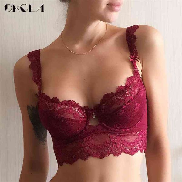 Lingerie en dentelle Plus Taille C D Cup Soutien-gorge ultra-mince Sous-vêtements sexy Femmes Coton Confortable Brassiere Noir Push Up Bras 38 40 42 210728