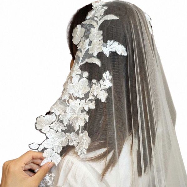 Lace Mantilla Wedding Veil pas peigne Veil Bridal 3 mètres lg 1 couche Veille de tête sans peigne aciés de mariage C2BD #