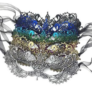 Kant Maskerade Masker Bruiloftsfeest Halloween Bovenste helft Gezichtskostuum Mardi Gras Handgemaakt Vergulden Zwart Goud Zilver Blauw Meerkleurig Wit Verjaardagsmaskers