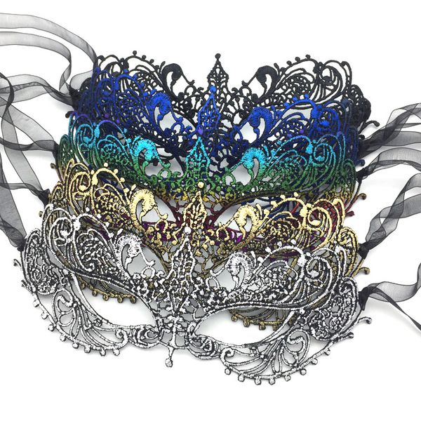 Masque de mascarade en dentelle fête de mariage Halloween moitié supérieure du visage Costume Mardi Gras dorure faite à la main noir or argent bleu multicolore blanc masques d'anniversaire