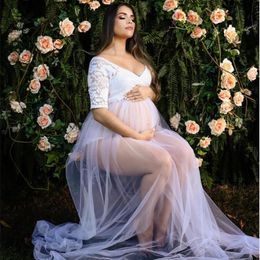 Robes de maternité en dentelle accessoires de photographie Sexy robe Maxi fendue sur le côté pour les femmes blanches enceintes longue robe de grossesse séance Photo 2023