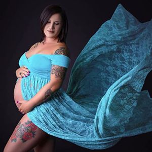 Robes de maternité en dentelle accessoires de photographie Sexy robe Maxi fendue sur le côté pour les femmes enceintes hors épaule femmes longue robe de grossesse séance photo
