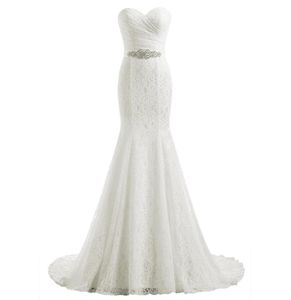 Lace Mermaid Bridal Wedding Dress Long Court Train Boho Beach trouwjurken met kristal kralen riem vleugel plus size vestido de cas873862222