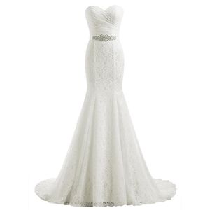Lace Mermaid Bridal Wedding Dress Long Court Train Boho Beach Bruidsjurken met Crystal Beaded Belt Sash Plus Size vestido de cas235x