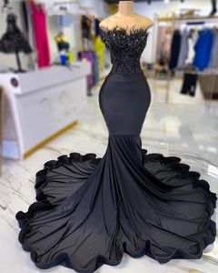 Lace Mermaid Elegant Strapless Long Prom -jurk voor zwarte meisjes kristal verjaardagsfeestje jurken veren avondjurken es