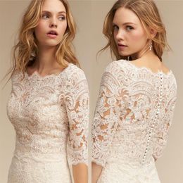 Kant Zeemeermin Trouwjurken 2020 BHLDN 3 4 Lange Mouwen Bohemian Bruidsjurken Custom Made Plus Size Bescheiden Trouwjurk256W