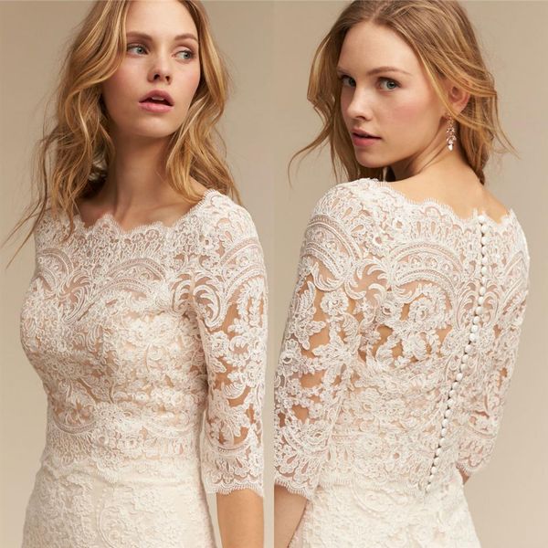 Robes de mariée sirène en dentelle 2020 BHLDN 3 4 manches longues robes de mariée bohème sur mesure grande taille robe de mariée modeste236i