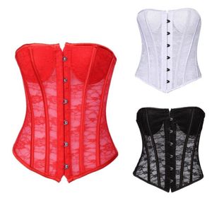 Lace Mesh Overbust Corset Top Women Fashion Transparant Plastic Boared Underwire Gededed Cups Sexy Laceup White Bridal Corset6012513