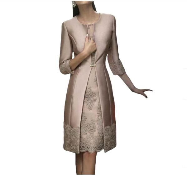 Vestidos de encaje para madre de la novia Hasta la rodilla 2 piezas con chaqueta Vestido para madres Fiesta de bodas de alta calidad Vestido de novio Damas de honor Vestidos de baile Vestidos formales Robe De Soiree