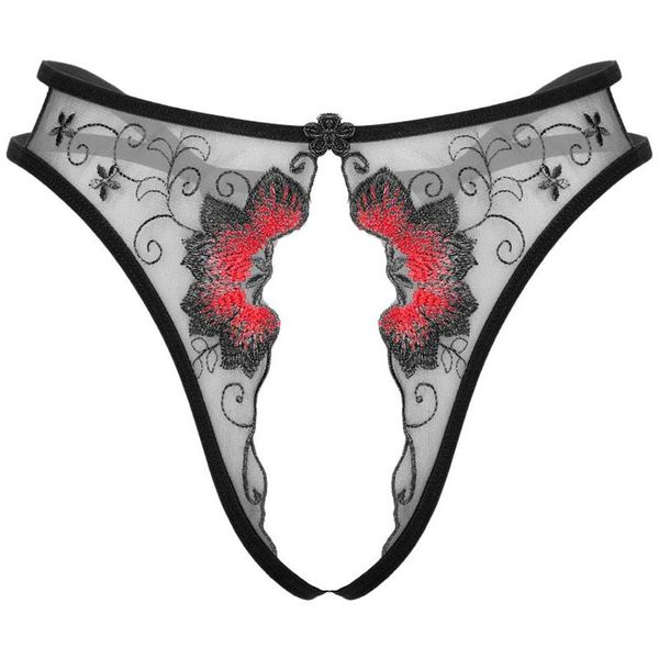 Tanga de encaje con entrepierna abierta, lencería erótica, ropa interior de mujer, tangas transparentes de malla, bragas sin entrepierna de cintura baja, Tanga bordada W228K