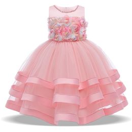 Kant Pageant formele eerste feest elegante avondjurk bloem prinses jurk meisjes kinderkleding kinderen feest voor meisje kleding 210508