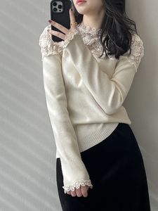 Patchoutte en dentelle Patchwork tricoté pour les femmes 2, avec un design hivernal doux et une couche de base à manches longues en dessous