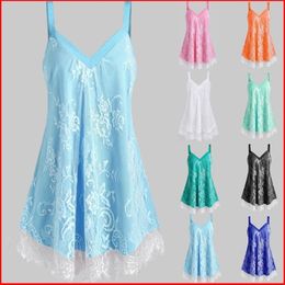 Dentelle Patchwork Femmes Été Col En V Halter Tops Casual Tunique Sans Manches Chemise Femme Sexy Camisole Plus La Taille Lâche Pulls Gilet 220316