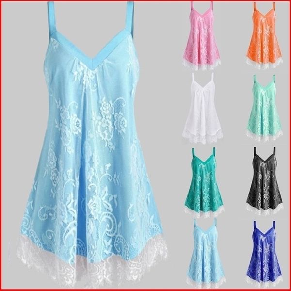 Dentelle Patchwork Femmes D'été V Cou Halter Tops Casual Tunique Sans Manches Chemise Femme Sexy Camisole Plus La Taille Lâche Pulls Gilet 220325