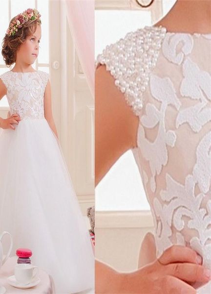 Vestidos de niña de flores con perlas de encaje y hombros descubiertos, vestidos de novia de tul para niños, vestidos elegantes para desfile para niña pequeña 2258205