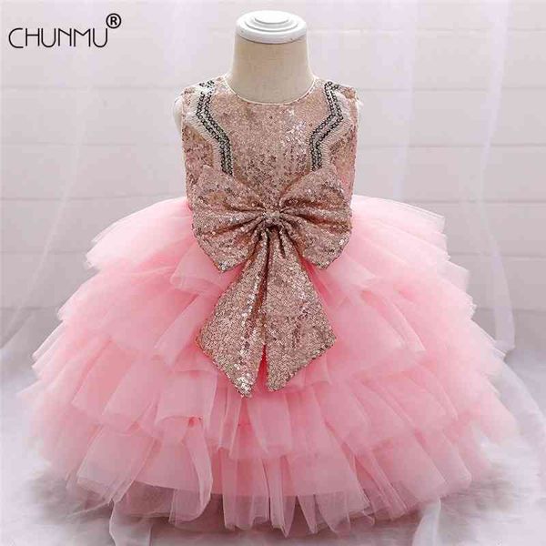 Dentelle Pétale Enfant Bébé Fille Infant Princesse Robe Gâteau De Mariage Tutu Enfants Fête Robes pour Première Année Anniversaire 210508