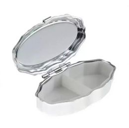 Lace Pill Box Silver Blank Rhombus Metal Pill-Container Ovale opbergdozen 2 Compartimenten T1015