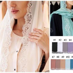 Lace Plain Chiffon Hijabs sjaal sjaal moslim hoofdband hoofdband vrouwelijke islamitische hoofddeksel wrap voor vrouwen bescheiden turbans bandana