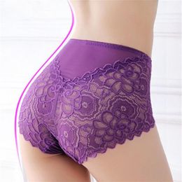 Culotte en dentelle grande taille pour femmes, Lingerie violette Sexy Y2k, sans entrejambe, transparente, maille ajourée, taille haute, sous-vêtements 363v, S-3XL