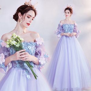 Encaje talla planta los vestidos de novia 2024 color rosa azul púrpura mangas largas bola de tul fajas de la madre del novio longitud del piso sexy ropa de noche vestida 403