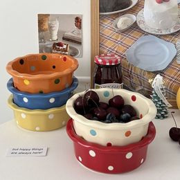 Lace Polka Dot keramische kom Koreaanse ins -stijl schattige dessert kleine kom yoghurt kom huis gebakken rijst gebakken instant noedel kom