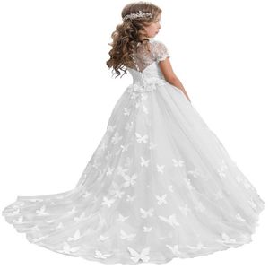 Lace Princess Flower Girl -jurken Eerste communie -jurken voor meisjes mouwloze Tule Toddler Pageant -jurken 262E
