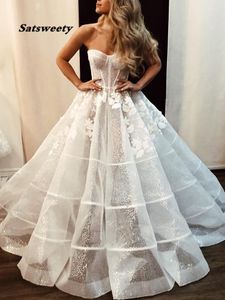 Princesa de encaje Vestido de boda Brillante Fiesta de tul vestido de novia Backless Vestido de Noiva Arabic Mariee