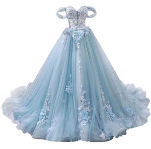 Robes De Quinceanera en dentelle, épaules dénudées, en Tulle, robes De soirée formelles, princesse, longue fête, 16 ans, BQ04