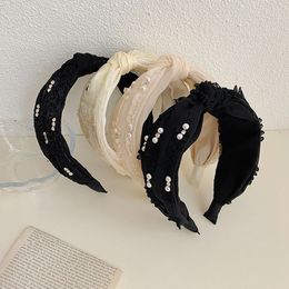 Diadema de ala ancha con perlas de diamantes de imitación de encaje, accesorios para el cabello a la moda, diadema de temperamento a la moda para mujer, diadema para niña