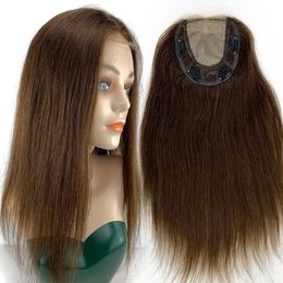 Lace s 4 Brown Human Hair Topper pour femmes Remplacement Remy Skin Scalp Silk Top 6X6inch avec 05cm Transparent Clip Ins 230928