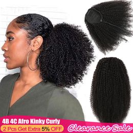 Lace S Afro Kinky Curly Drawtring Tail Mongoolse wrap rond 4B 4C Remy Hair Human 230420