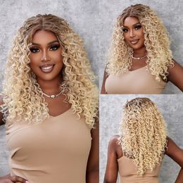 Lace s Blonde licorne avant synthétique moyen long brun clair cheveux bouclés pour les femmes chaleur Reitant Daliy Party Ue 230420