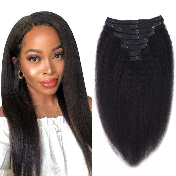 Lace s Clip In Kinky Straight Human Hair s s Full Head Brazilian on Curly 1B For Women 230214