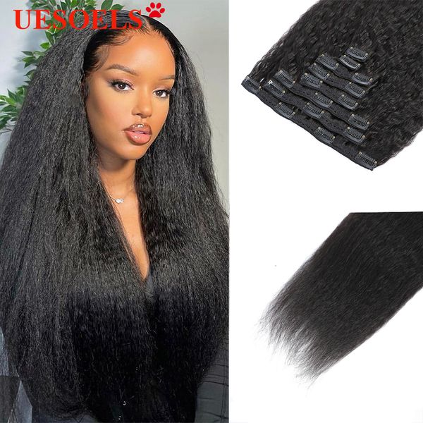 Lace s Kinky Straight Clips In Human Hair Couleur Naturelle Brésilienne 100 Remy 120G 8PcsSet Tête Complète Pour Les Femmes 230621