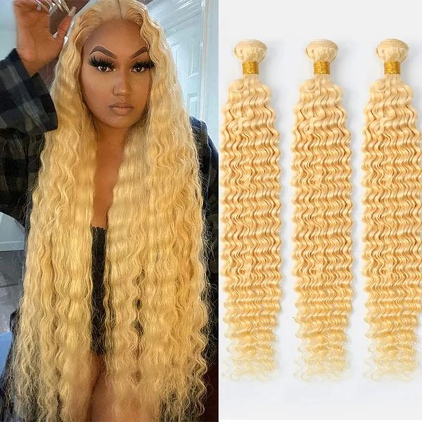 Lace S Luvin 30 34 pulgadas Rizado 613 Honey Blonde Bundles Loose Deep Wave Brasileño Remy Cabello humano al por mayor 230928