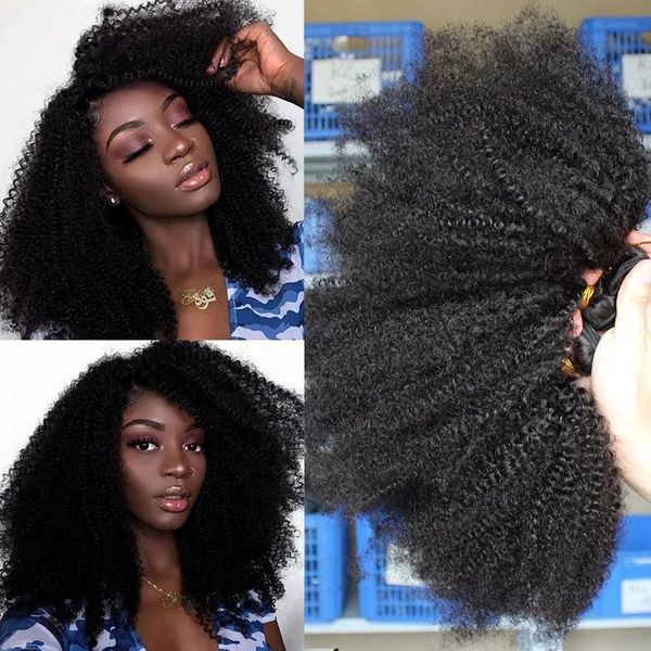 Lace s Mongol Afro Crépus Bouclés Cheveux Bundles Naturel Brut Humain Avec Clre 4B 4C Armure Trame Pour Les Noirs 231007