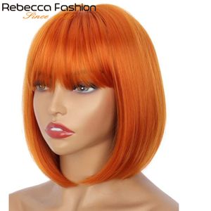 Dentelle s Rebecca 180D Orange Blonde Coupe Courte Droite Bob Avec Une Frange Cheveux Humains Brésiliens Fabriqués À La Machine 230214