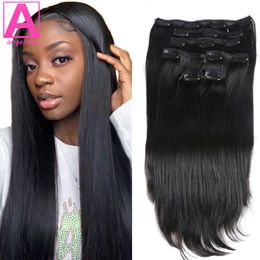 Lace s straight Clip In Human Hair s 100gset Full Head Brazilian on for Women 230214