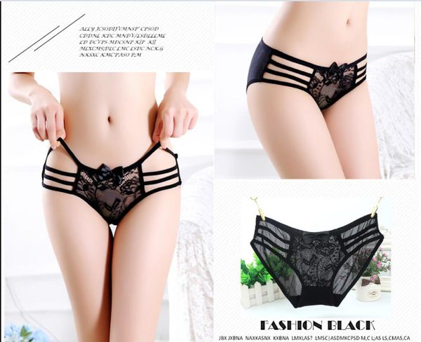 Culotte sexuelle en dentelle, Lingerie ajourée, pantalon érotique Sexy pour femmes avec nœud, sous-vêtements Sexy transparents